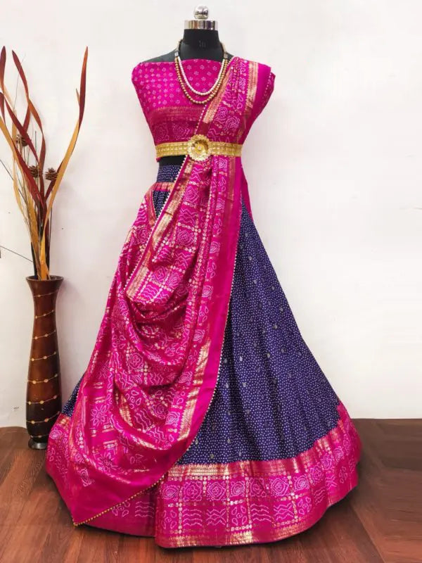 Blue Color Dola Silk Designer Bandhani Print Lehenga Choli