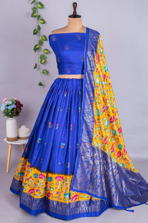 Blue Color Dola Silk Designer Kalamkari Print Lehenga Choli