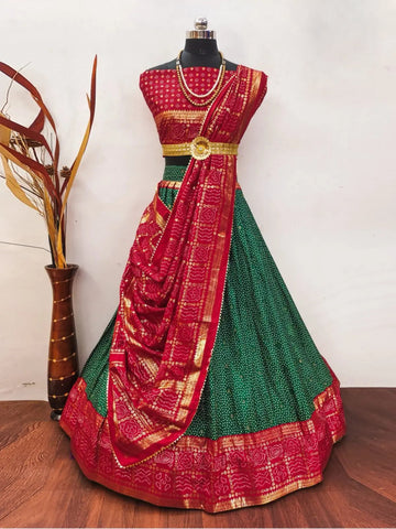 Green Color Dola Silk Designer Bandhani Print Lehenga Choli