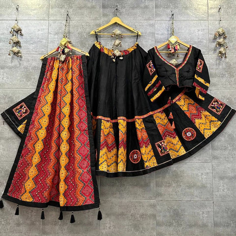 Black Pink color Soft Butter Silk Fancy Digital Print and Real Mirror Work Lehenga