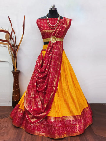 Mustard Color Dola Silk Designer Bandhani Print Lehenga Choli