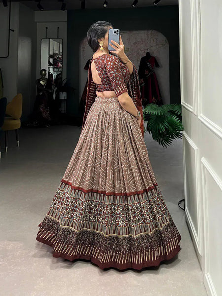 Maroon color Bandhej Print Tussar Silk Traditional Wear Lehenga Choli