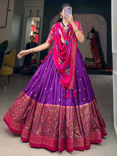 Purple color Foil Print Tussar Silk Traditional Wear Lehenga Choli