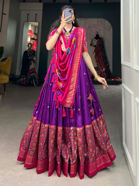 Purple color Foil Print Tussar Silk Traditional Wear Lehenga Choli