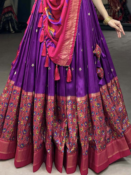 Purple color Foil Print Tussar Silk Traditional Wear Lehenga Choli