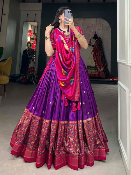 Purple color Foil Print Tussar Silk Traditional Wear Lehenga Choli