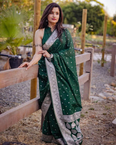 Seraglio Green Soft Silk Saree With Engaging Blouse Piece