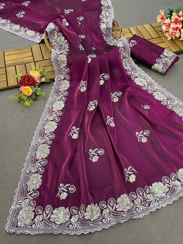 Presenting Designer Partywear Pure Soft Zimmy Choo Silk Saree