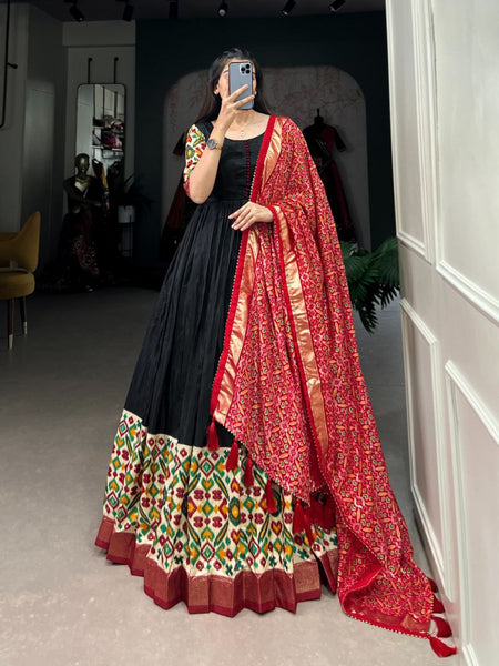 Presenting Black color Designer Partywear Long Gown With Dupatta