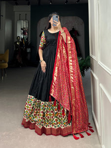 Presenting Black color Designer Partywear Long Gown With Dupatta