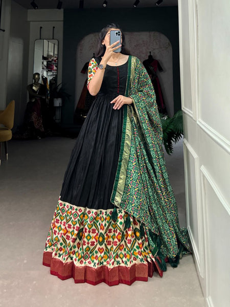 Presenting Black color Designer Partywear Long Gown With Dupatta