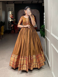 Presenting Mustard color Designer Narayanpet Long Gown