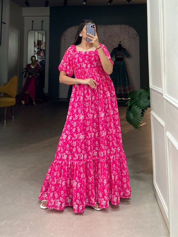 Presenting Pink color Designer Georgette Printed Gown